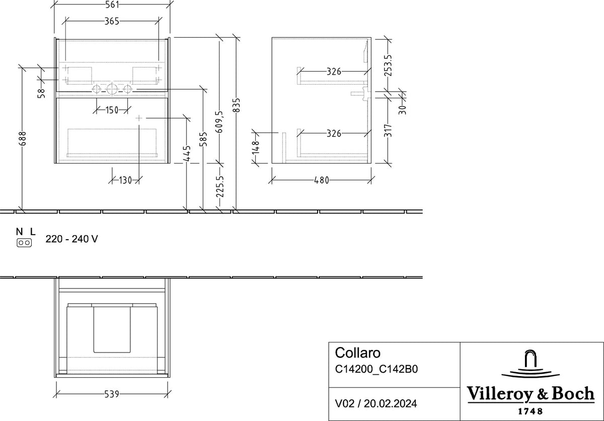 Villeroy & Boch Collaro Waschtischunterschrank C142 B0 – 561 mm, White Matt, LED-Beleuchtung & SoftClosing