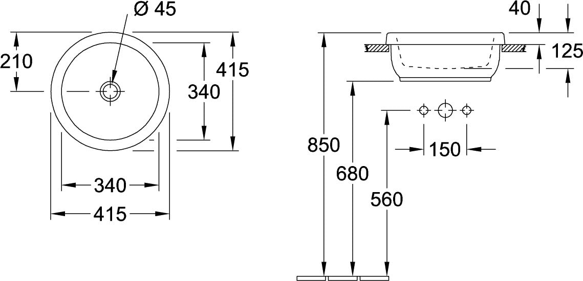 Villeroy & Boch Architectura Einbauwaschtisch 415 mm weiß mit Überlauf