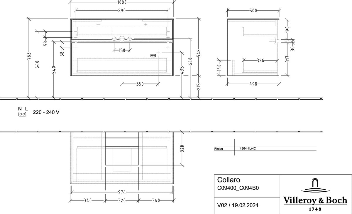 Villeroy & Boch Waschbeckenunterschrank Collaro C094B0 1000 mm Black Oak mit Beleuchtung