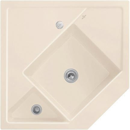 Villeroy & Boch Eckmodul MONUMENTUM Exzenterbetätigung ivory – Keramik-Spülbecken mit Abtropffläche und CeramicPlus