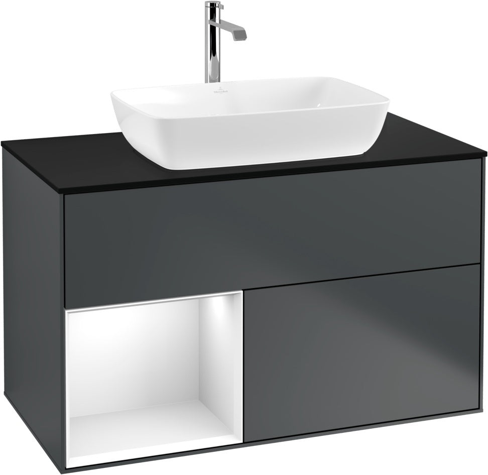 Villeroy & Boch Finion Waschbeckenunterschrank Glossy White mit Beleuchtung, 1000 mm