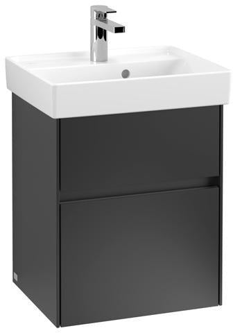 Villeroy & Boch Collaro Waschtischunterschrank 460 mm mit LED-Beleuchtung und 2 Auszügen – Black Matt Lacquer