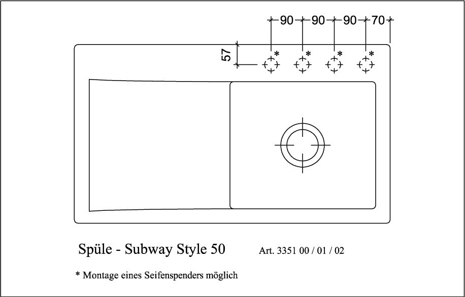 Villeroy & Boch Einbauspüle Subway Style 50 Weiß Alpin CeramicPlus 900 mm