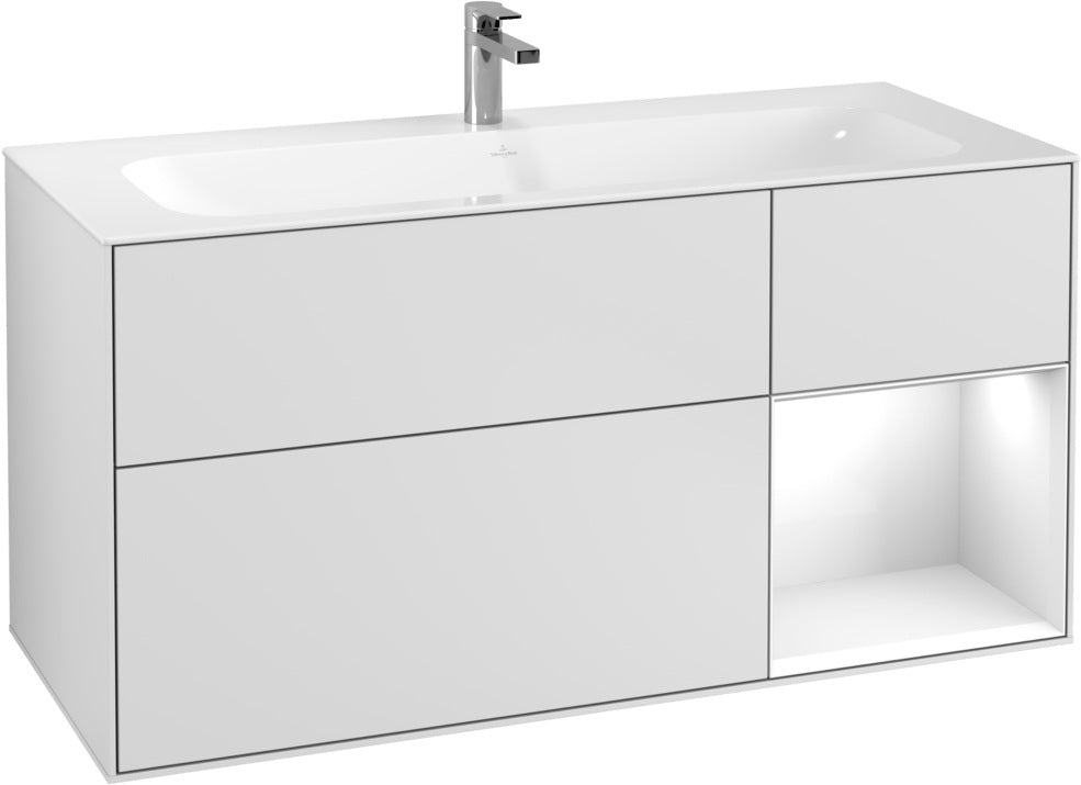 Villeroy & Boch Finion Waschbeckenunterschrank Glossy White Lacquer 1196 mm mit LED-Beleuchtung