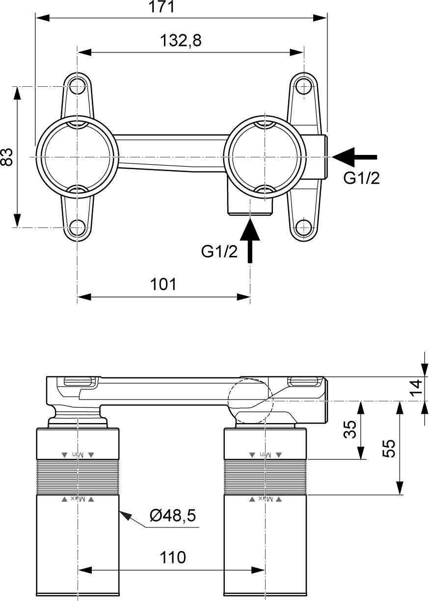 Villeroy & Boch Unterputz-Einbaukörper A1313 Universal Taps & Fittings – Rund, Messing, 145x145x140 mm