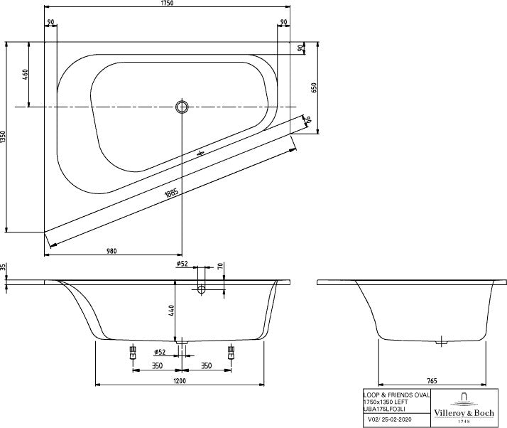 Villeroy & Boch Whirlpoolsystem LOOP & FRIENDS Air Entry mit Multiplex Trio – 1750 x 1350 mm, Weiß