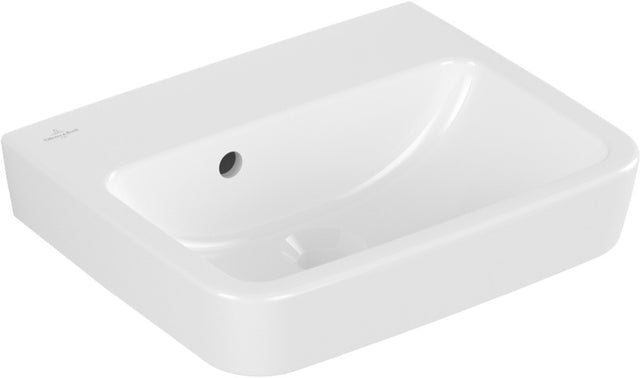 Villeroy & Boch Handwaschbecken O.novo 434447 – 450 x 370 x 160 mm, eckig, Weiß Alpin, mit Überlauf, ohne Hahnloch