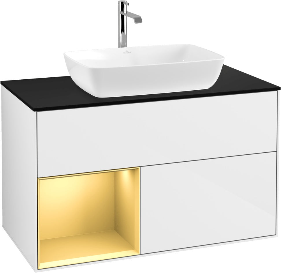 Villeroy & Boch Finion Waschbeckenunterschrank Glossy White mit Beleuchtung, 1000 mm