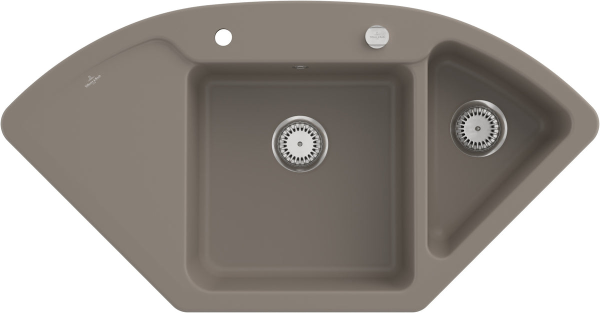 Villeroy & Boch Eckspüle Subway Style Eck 1115 mm Almond CeramicPlus – Keramik, 2 Becken, Abtropffläche