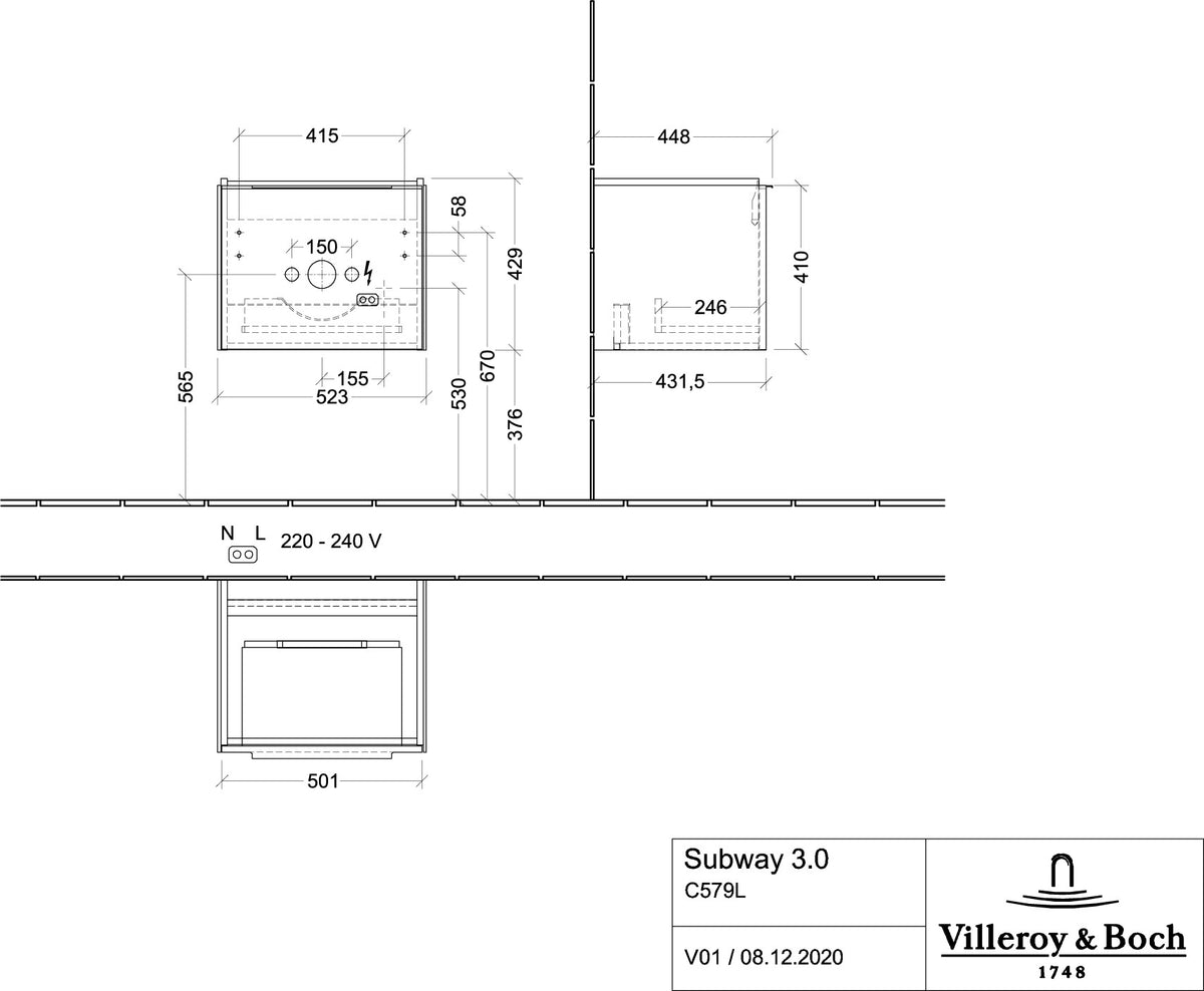 Villeroy & Boch Waschtischunterschrank Subway 3.0 C Brilliant White mit LED-Beleuchtung