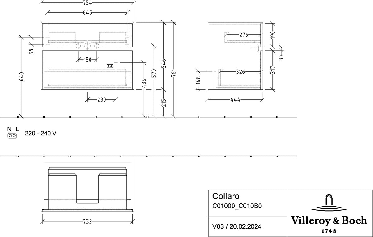 Villeroy & Boch Waschtischunterschrank Collaro C01000 Glossy White 754 mm