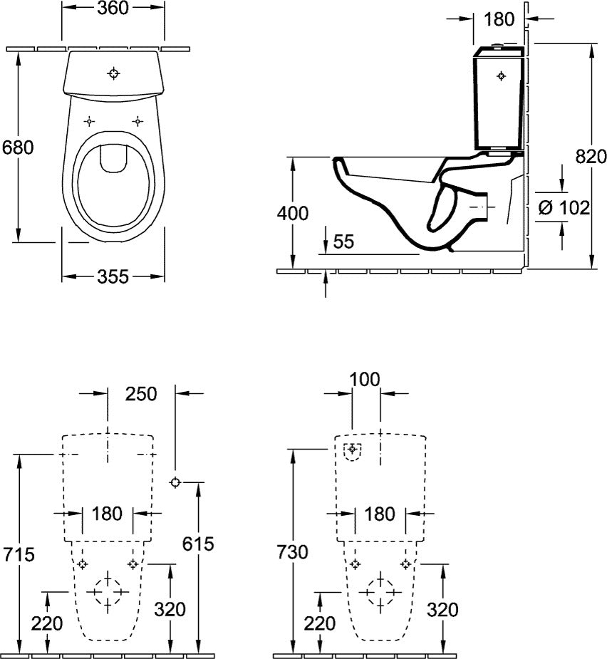 Villeroy & Boch O.novo Tiefspül-WC 355x680mm wandhängend Weiß Alpin
