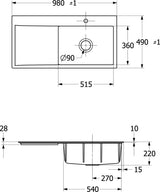 Villeroy & Boch Subway Style 60 Flat Einbauspüle 980x490mm Weiß Alpin CeramicPlus