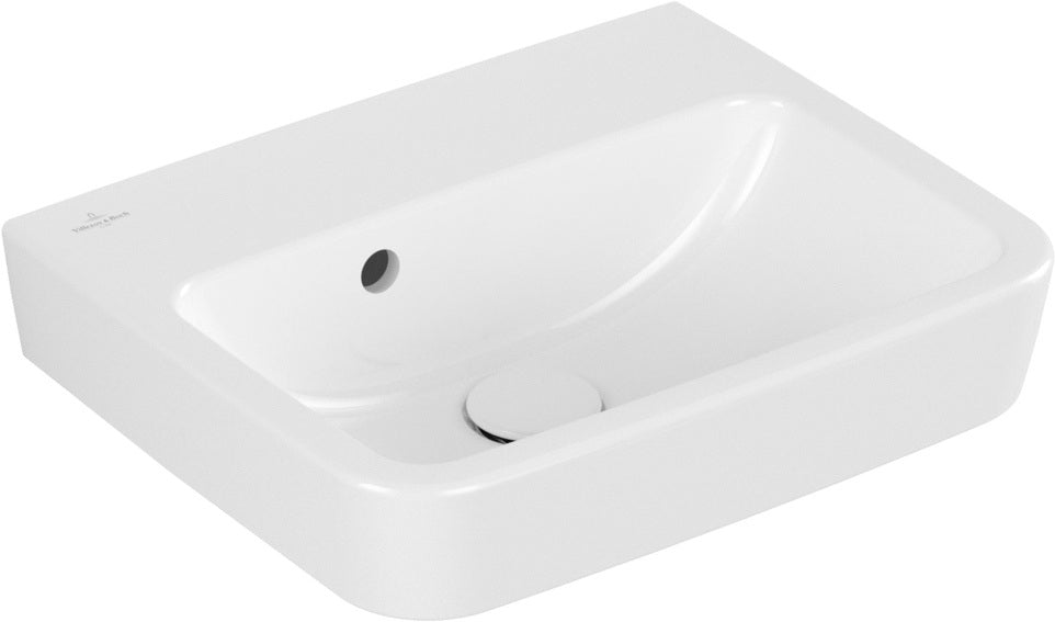Villeroy & Boch Handwaschbecken O.novo 434447 – 450 x 370 x 160 mm, eckig, Weiß Alpin, mit Überlauf, ohne Hahnloch