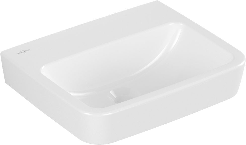 Villeroy & Boch Handwaschbecken O.novo 434447 – 450 x 370 x 160 mm, eckig, Weiß Alpin, mit Überlauf, ohne Hahnloch