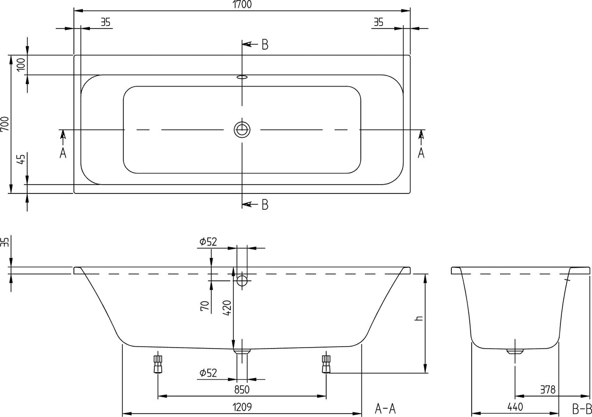 Villeroy & Boch Architectura Airpool Comfort Whirlpool 1700x700 mm Weiß Alpin – 2 Personen, 10 Luftdüsen