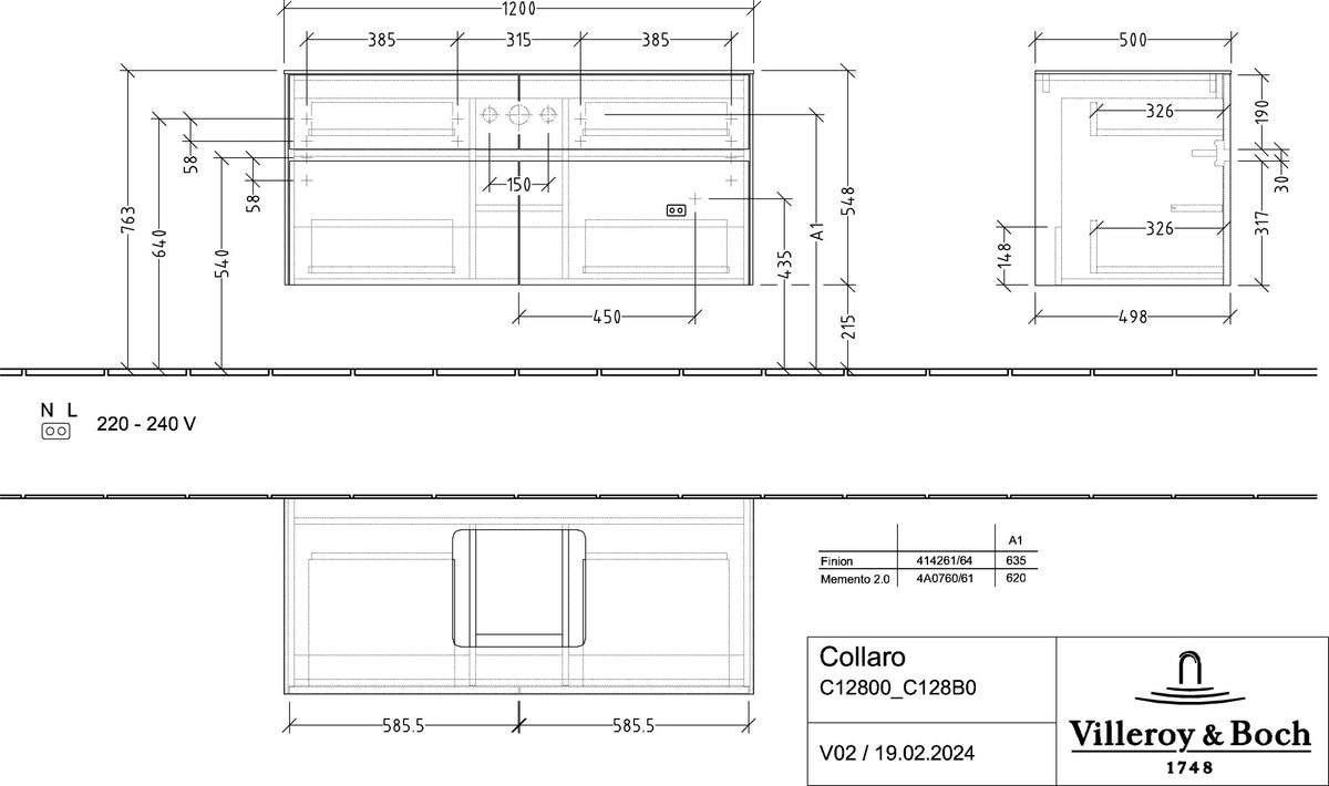 Villeroy & Boch Waschtischunterschrank Collaro C12800VL 1200 mm Volcano Black mit SoftClosing