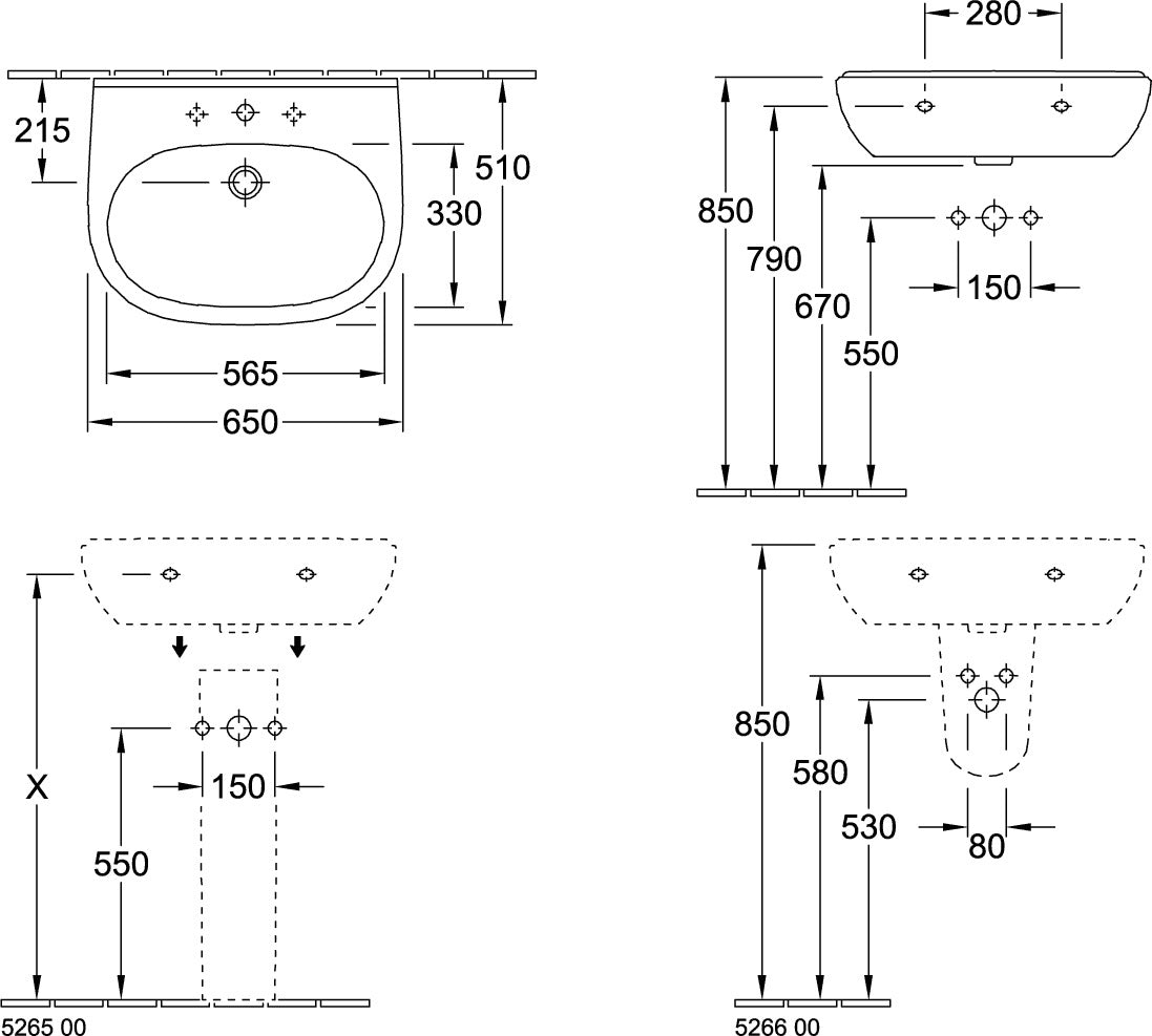 Villeroy & Boch O.novo Halbsäule 526600 in Weiß Alpin – Sanitärkeramik 225 x 320 x 290 mm