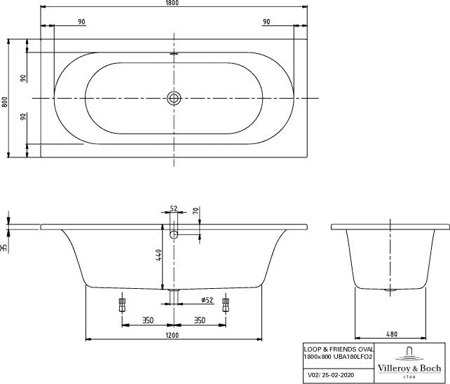 Villeroy & Boch Whirlpool Loop & Friends 1800x800 mm Airpool Entry mit Unterwasserbeleuchtung