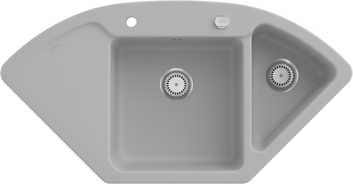 Villeroy & Boch Eckspüle Subway Style Eck 1115 mm Almond CeramicPlus – Keramik, 2 Becken, Abtropffläche