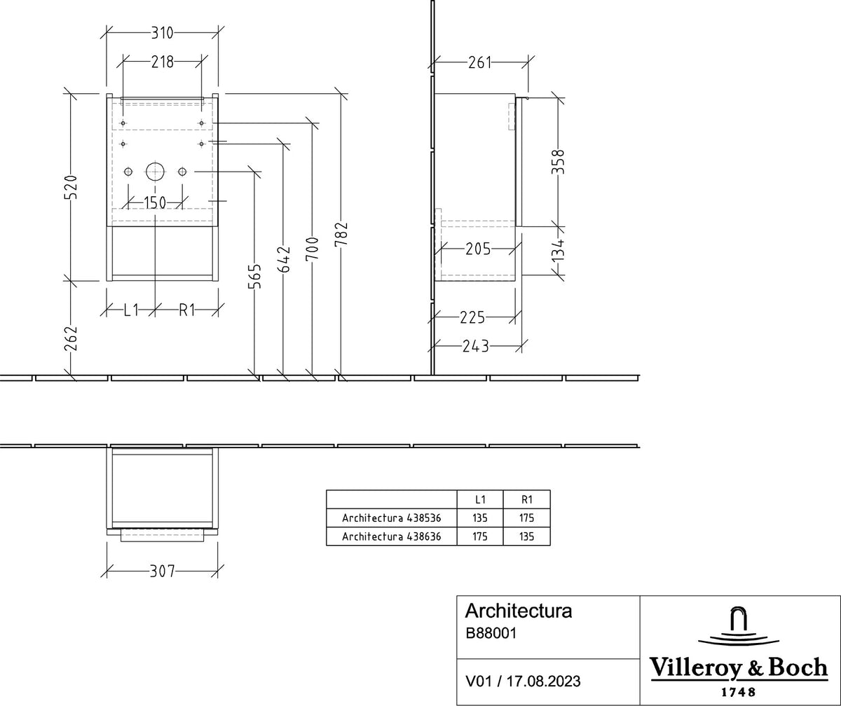 Villeroy & Boch Architectura Waschbeckenunterschrank B88000 White Matt 310 mm