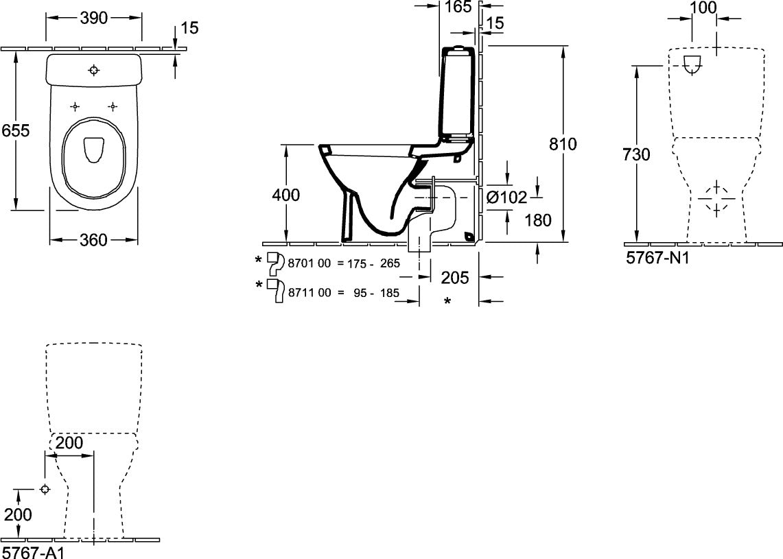 Villeroy & Boch O.novo Tiefspül-WC 565810 – 360 x 640 mm, Weiß Alpin, bodenstehend