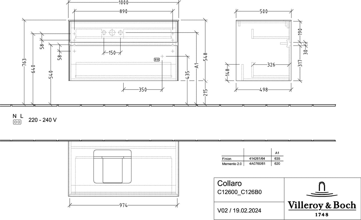 Villeroy & Boch Waschtischunterschrank Collaro C126 B0 1000 mm White Oak mit Beleuchtung