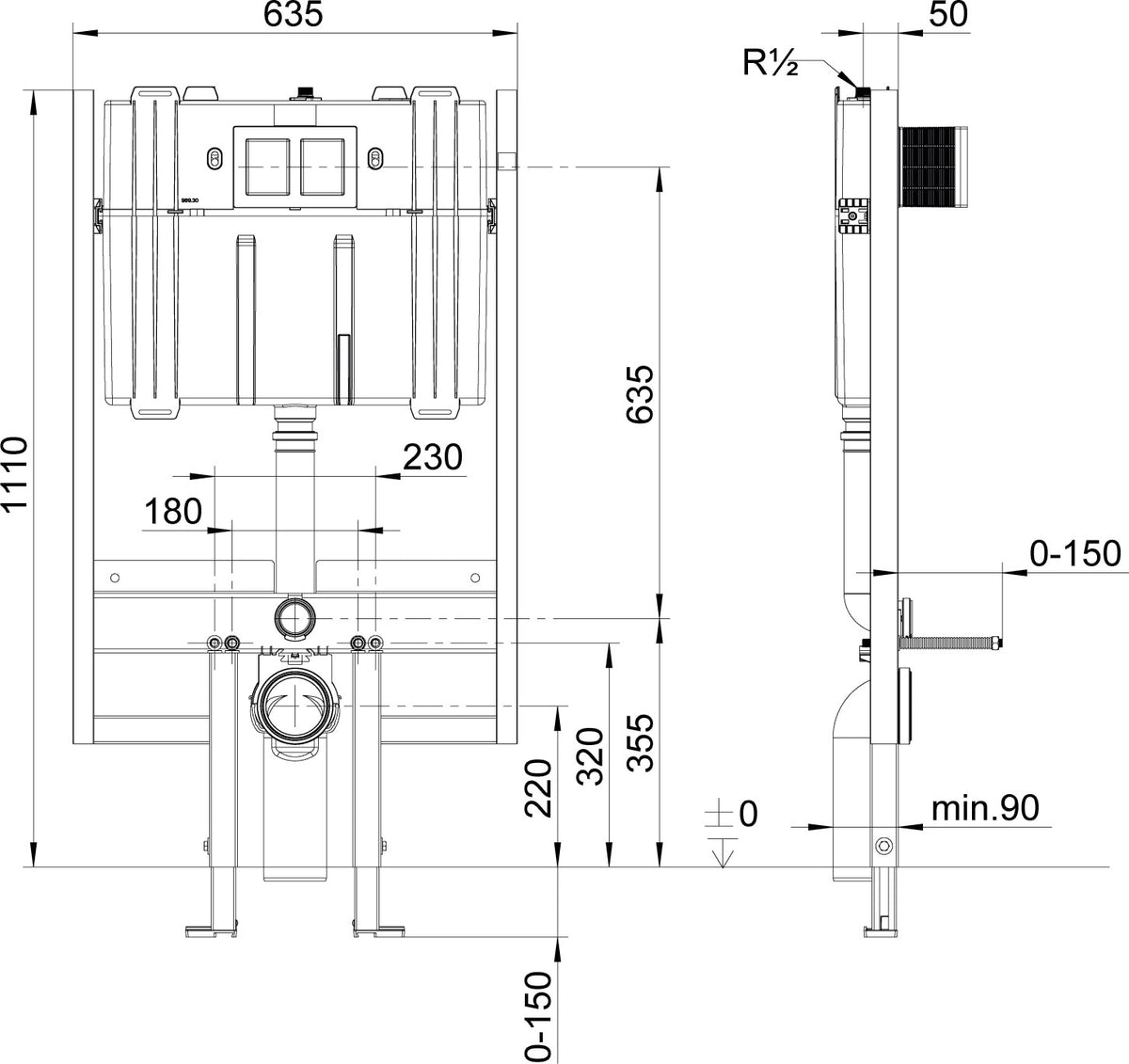 Villeroy & Boch ViConnect WC-Element für Trockenbau 922476 – 635 x 1120 x 90 mm