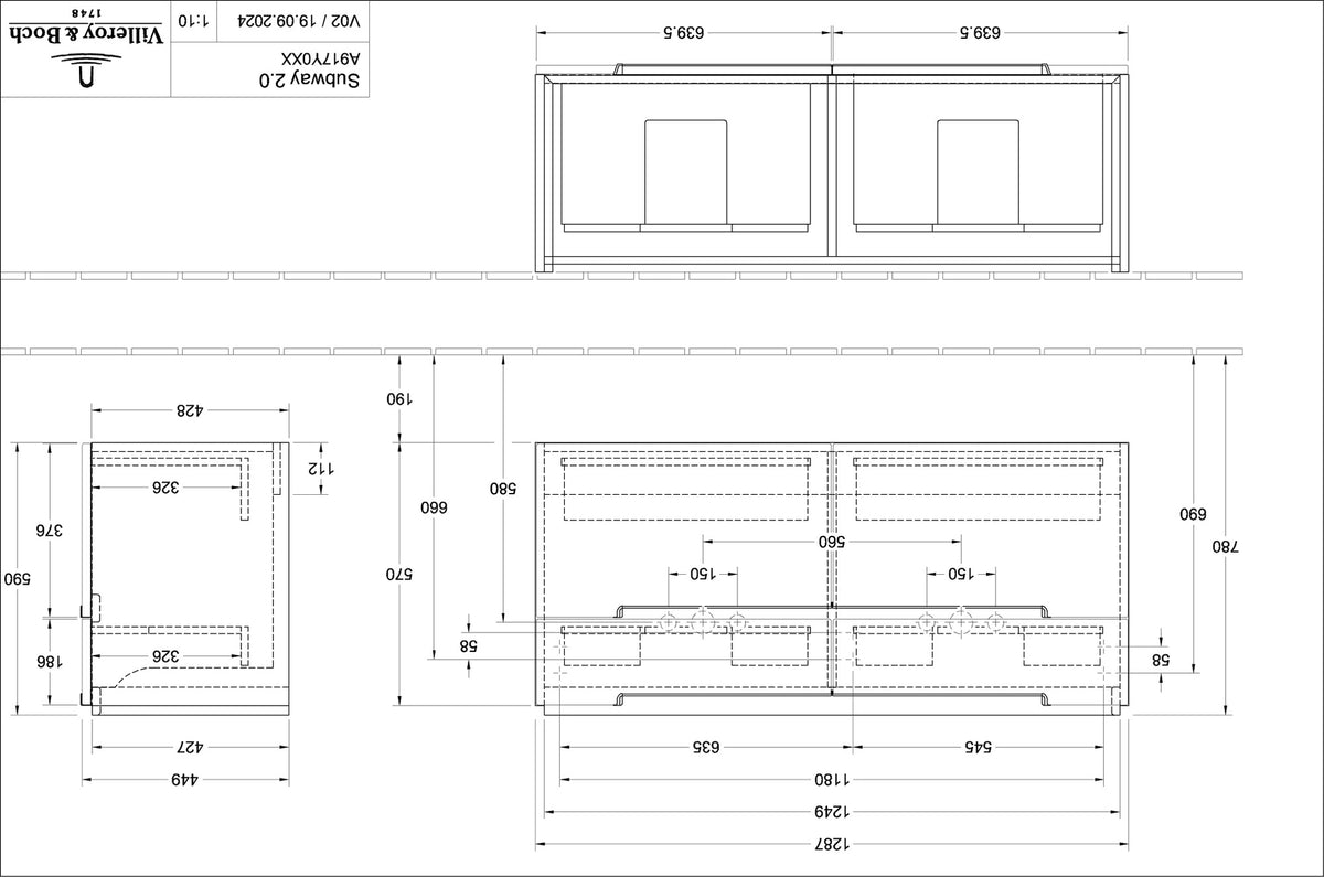 Villeroy & Boch Subway 2.0 Waschtischunterschrank A91710 Glossy White 1287 mm