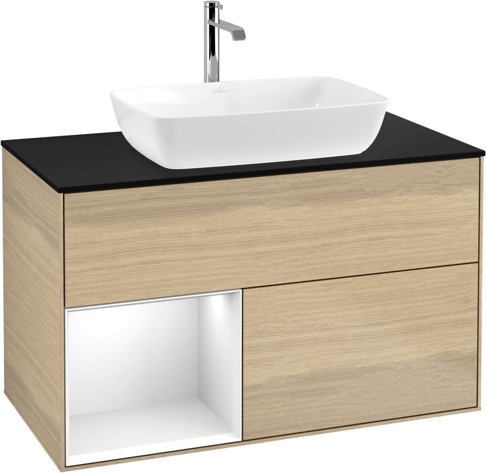 Villeroy & Boch Finion Waschbeckenunterschrank Glossy White mit Beleuchtung, 1000 mm
