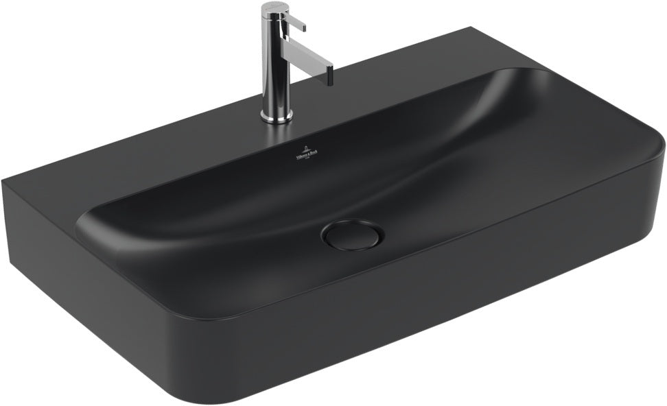 Villeroy & Boch Finion Wandwaschbecken 800 mm Pure Black CeramicPlus – Rechteckig, TitanCeram, Wandmontage