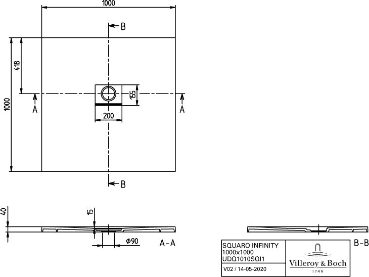 Villeroy & Boch Squaro Infinity Duschwanne 1200x1200mm Quaryl Creme – Antirutsch-Klasse C