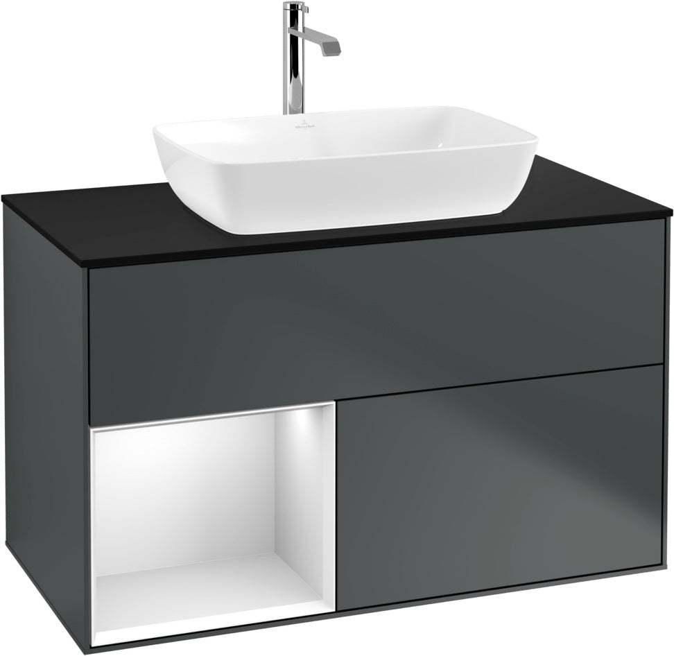 Villeroy & Boch Finion Waschbeckenunterschrank Glossy White mit Beleuchtung, 1000 mm