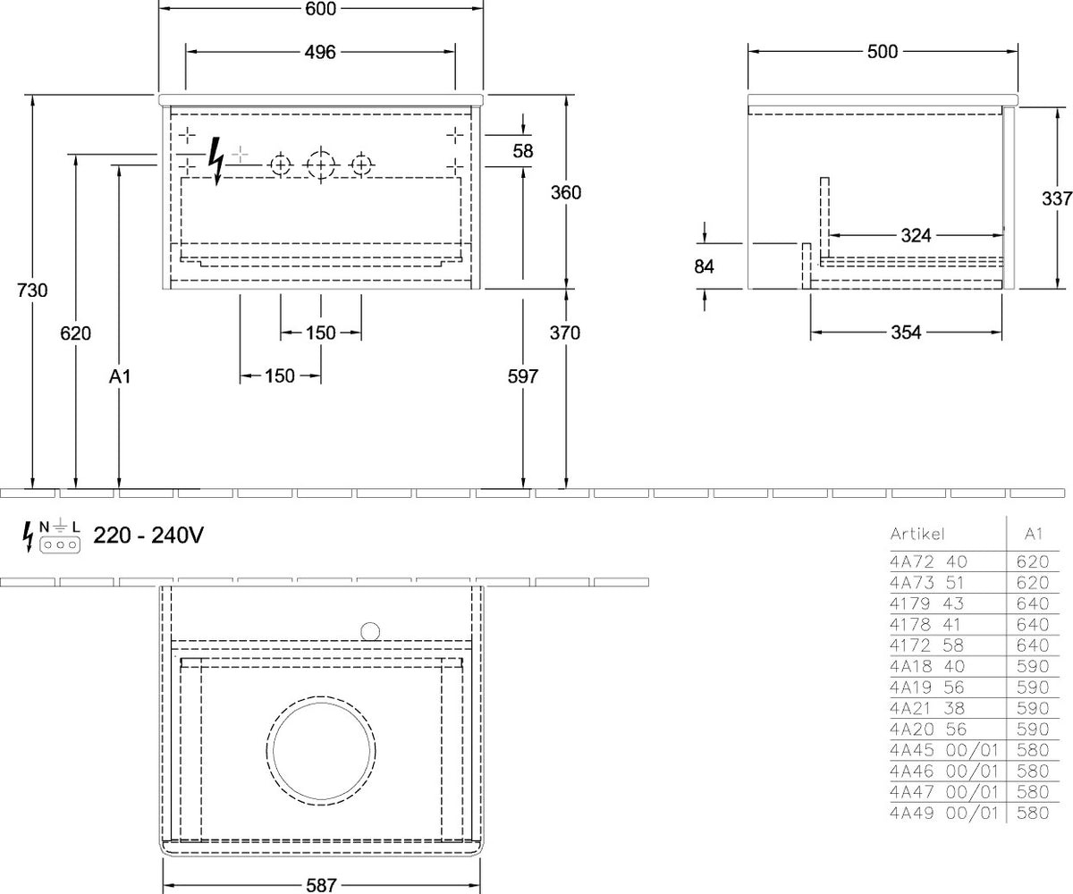 Villeroy & Boch Waschtischunterschrank Antao 600 mm Anthrazit Matt mit LED-Auszugsbeleuchtung