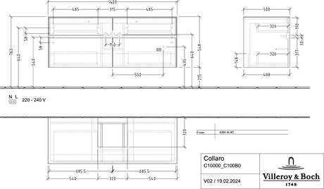 Villeroy & Boch Waschbeckenunterschrank Collaro C100B0 1400 mm White Oak mit Beleuchtung und SoftClosing
