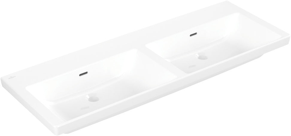 Villeroy & Boch Subway 3.0 Schrank-Doppelwaschtisch 1300 mm Weiß Alpin, TitanCeram, mit Überlauf, ohne Hahnloch