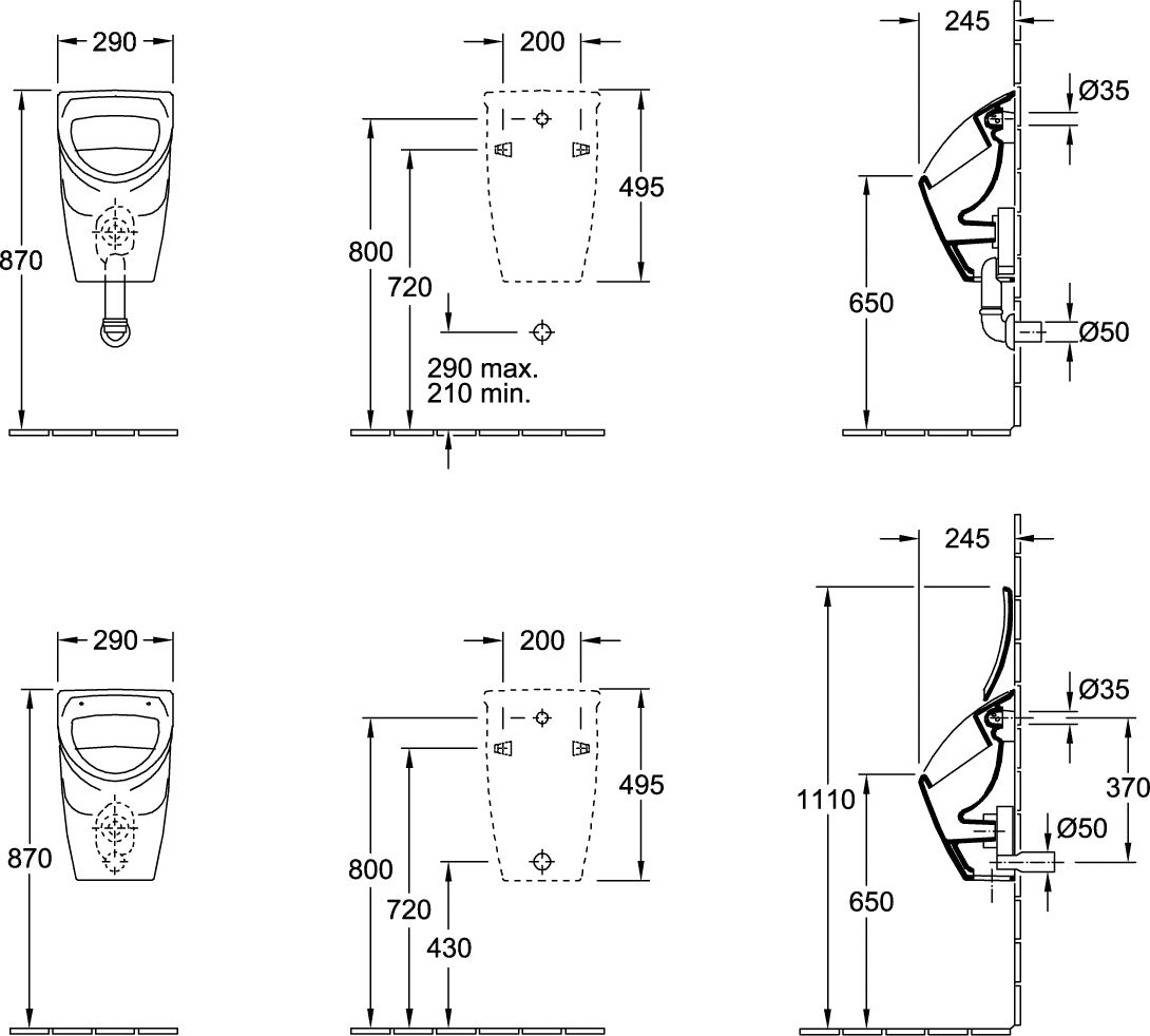 Villeroy & Boch Absaug-Urinal O.novo 755700 – 290 x 245 mm, Weiß Alpin, Wandmontage