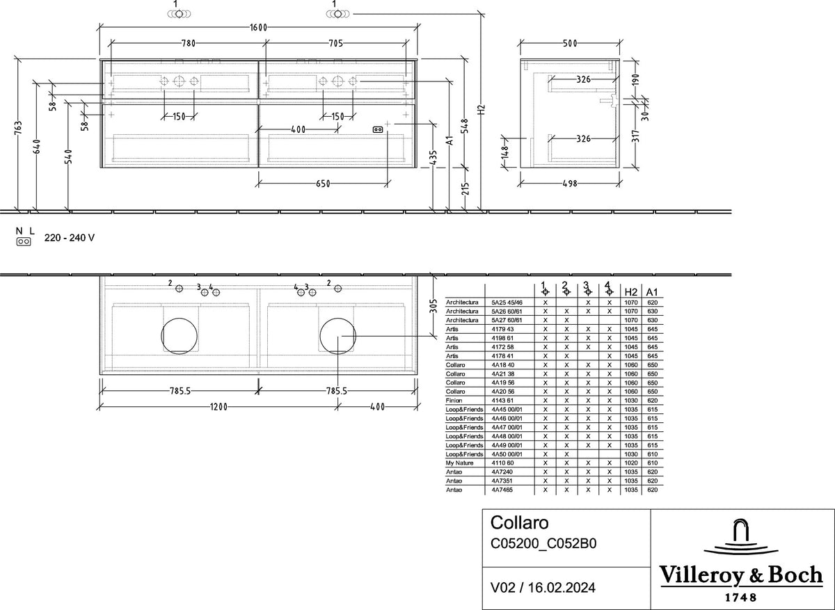 Villeroy & Boch Collaro Waschtischunterschrank 1600 mm Truffle Grey mit LED-Beleuchtung