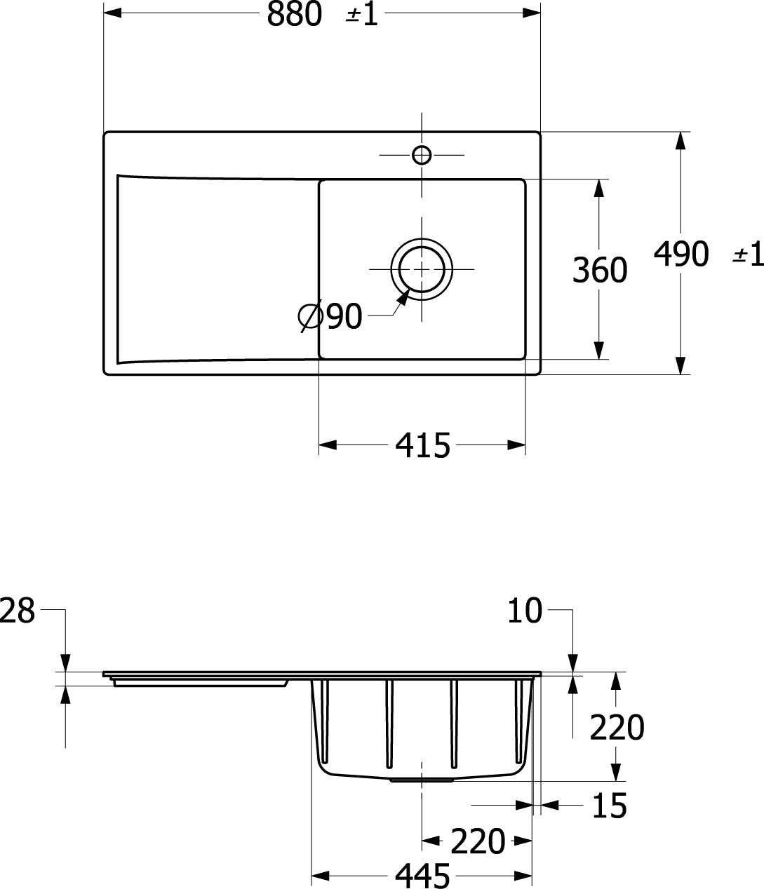 Villeroy & Boch Subway Style 50 Flat Einbauspüle 880x490mm Weiß Alpin CeramicPlus