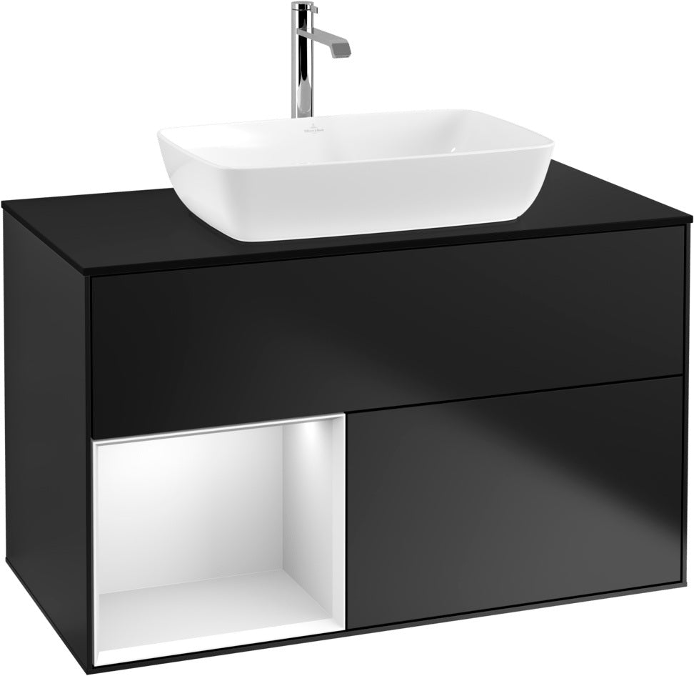 Villeroy & Boch Finion Waschbeckenunterschrank Glossy White mit Beleuchtung, 1000 mm