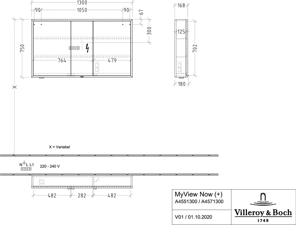 Villeroy & Boch Spiegelschrank My View Now A45516 1600 mm mit LED-Beleuchtung und Sensordimmer