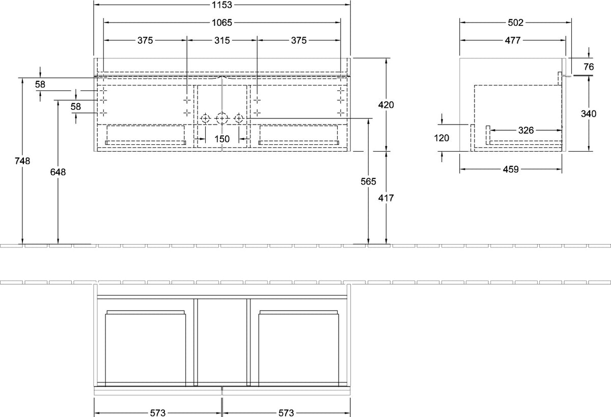 Villeroy & Boch Venticello Waschbeckenunterschrank 1153 mm Glossy White