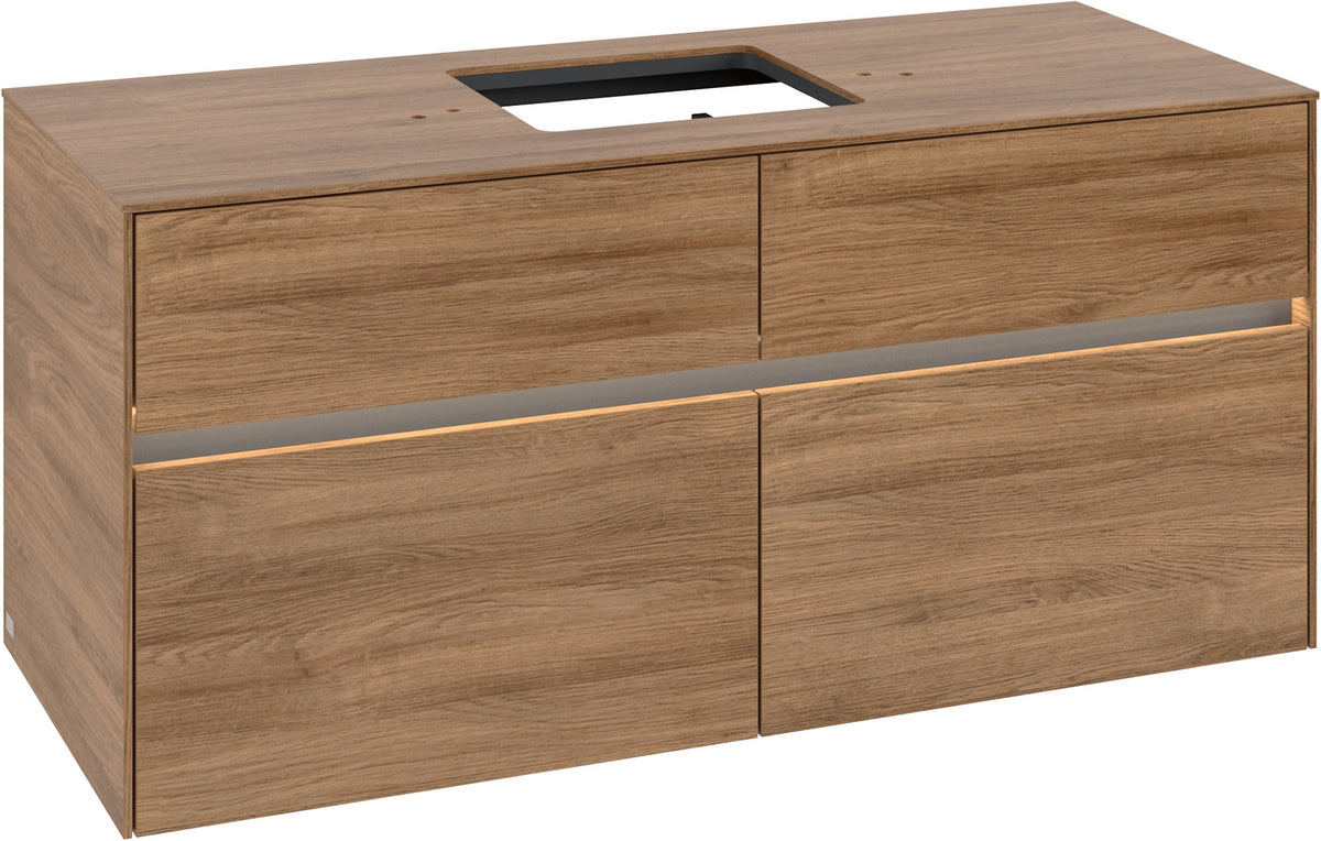 Villeroy & Boch Waschtischunterschrank Collaro C128 B0 1200 mm Kansas Oak mit LED-Beleuchtung und 4 Auszügen