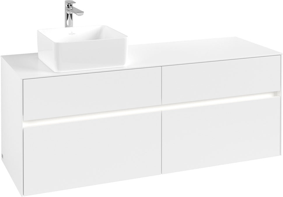 Villeroy & Boch Collaro Waschtischunterschrank 1400 mm mit LED-Beleuchtung und 4 Auszügen, White Wood