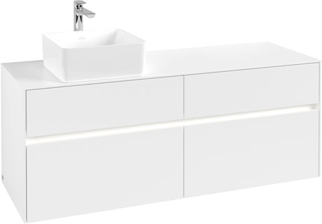 Villeroy & Boch Collaro Waschtischunterschrank 1400 mm mit LED-Beleuchtung und 4 Auszügen, White Wood