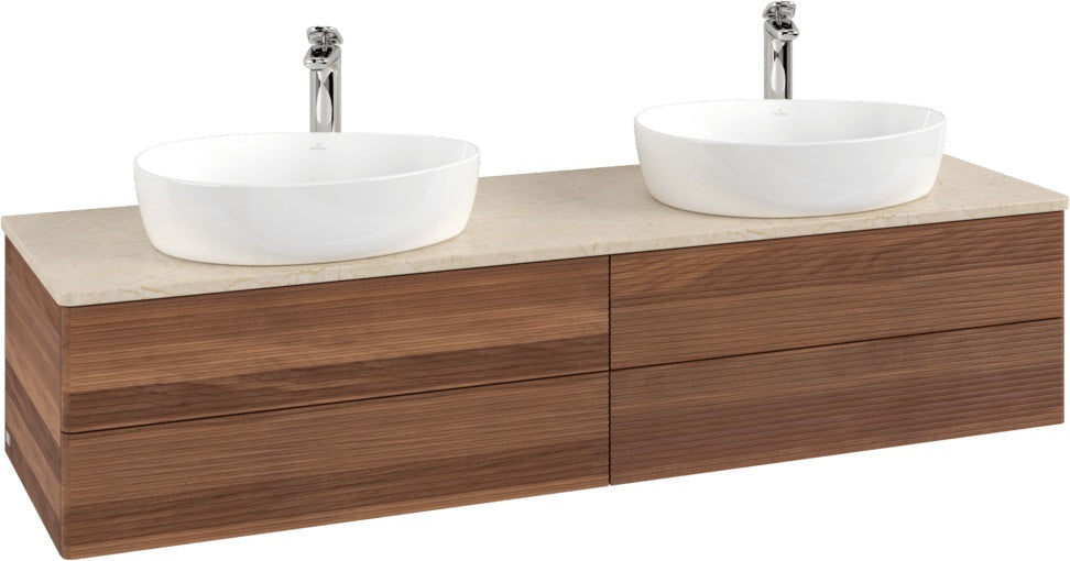 Villeroy & Boch Waschtischunterschrank Antao 1600 mm Warm Walnut mit 4 Auszügen und Beleuchtung