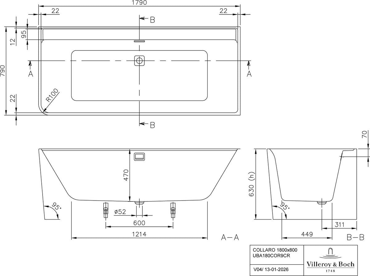 Villeroy & Boch Collaro Airpool Whirlpool UAC180C ORRA2V 1790x790mm Weiß Alpin