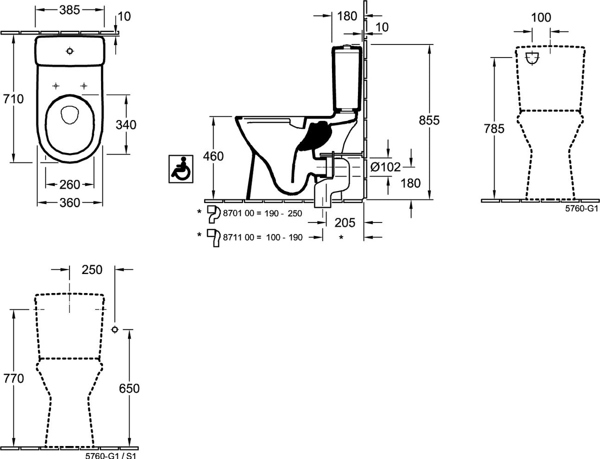 Villeroy & Boch O.novo Spülkasten 5760G1, 385x165x360 mm, Weiß Alpin, Keramik, Zwei-Mengen-Spülung