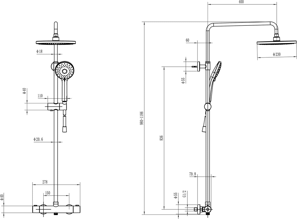 Villeroy & Boch Universal Showers Duschsystem TVS109 mit Thermostat, Regen- und Handbrause, Chrom