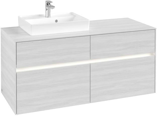 Villeroy & Boch Collaro Waschtischunterschrank 1200 mm mit LED-Beleuchtung und 4 Auszügen – White Wood